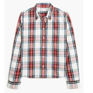 J Crew Women's Shirt Plus Size Plaid Tartan Size 2XL Cotton Button Front Red $89